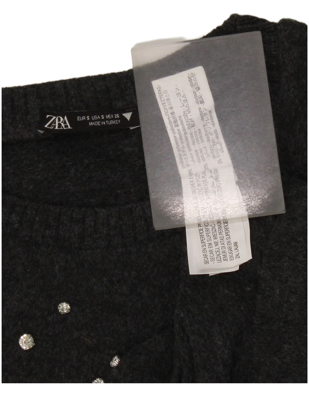 Suéter feminino Zara com gola canoa e decote em barco, Reino Unido 10, pequeno, cinza, poliéster