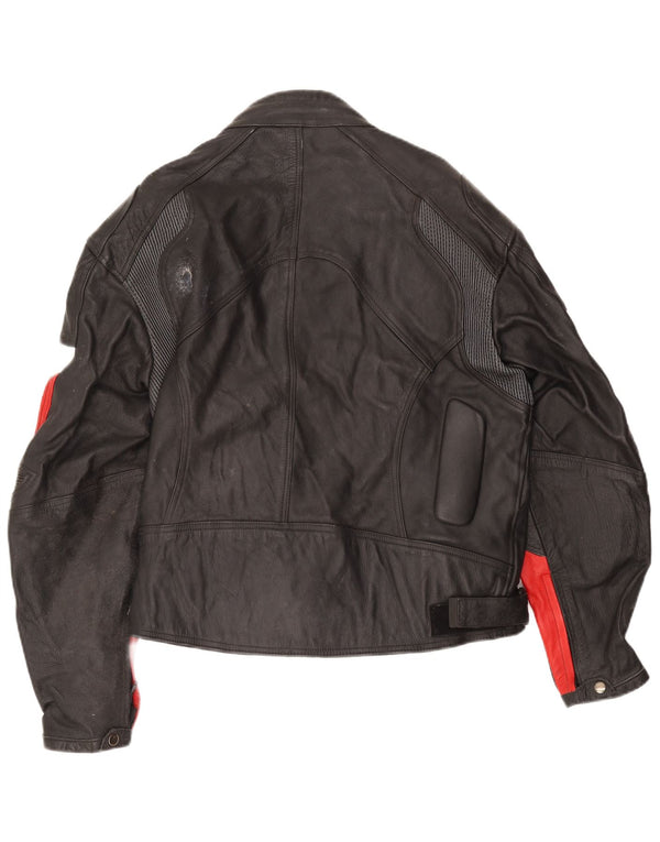 Vintage Womens Leather Racer Jacket UK 14 3XL Black Colourblock