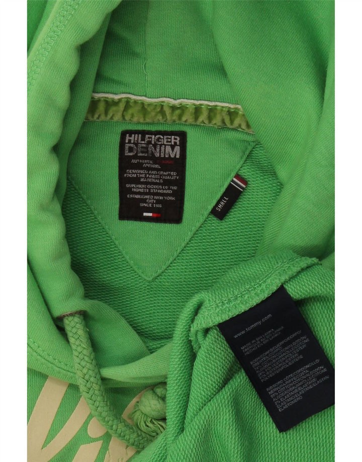TOMMY HILFIGER Mens Graphic Hoodie Jumper Small Green Cotton Vintage Tommy Hilfiger and Second-Hand Tommy Hilfiger from Messina Hembry 