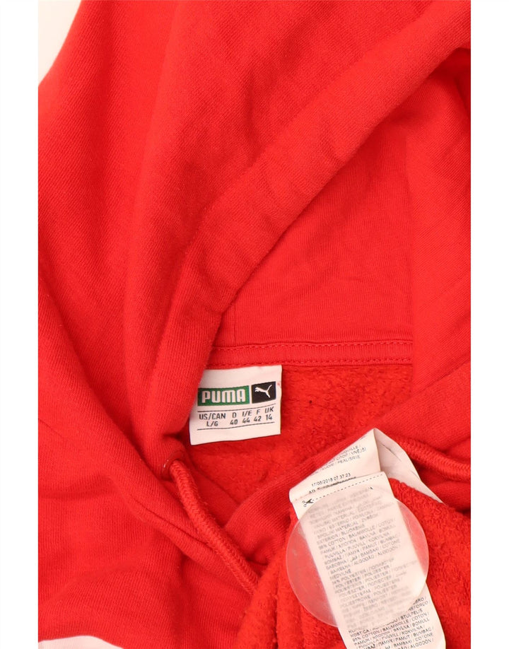 Suéter feminino PUMA com capuz gráfico oversized UK 14 grande bloco colorido vermelho