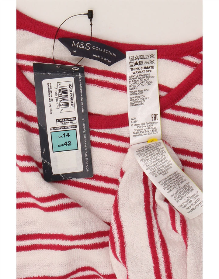 Colete feminino Marks & Spencer UK 14 grande algodão listrado branco
