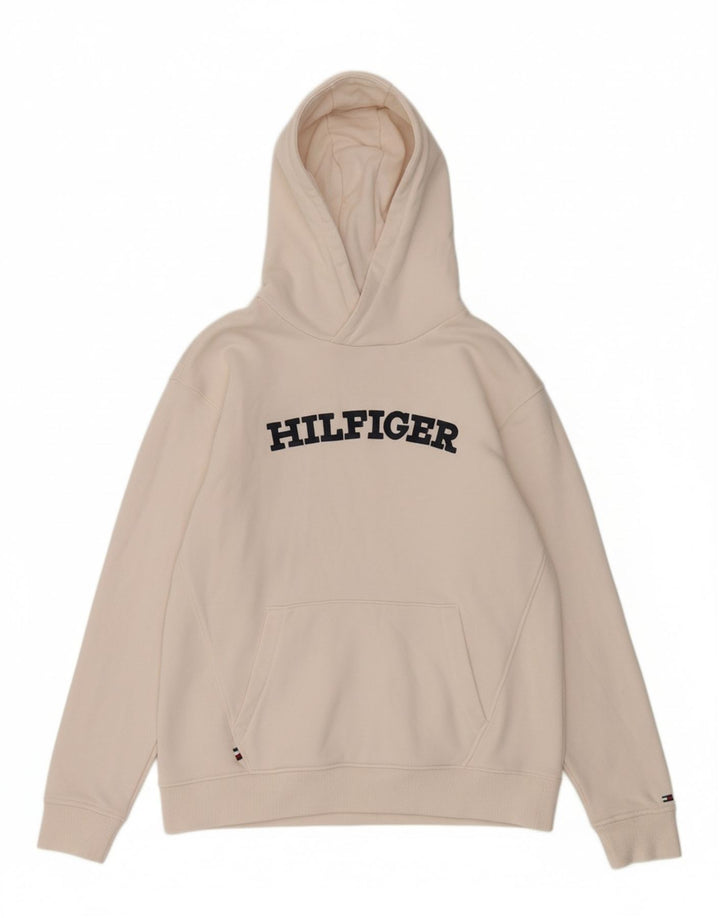 Suéter com capuz gráfico feminino TOMMY HILFIGER UK 12 médio branco
