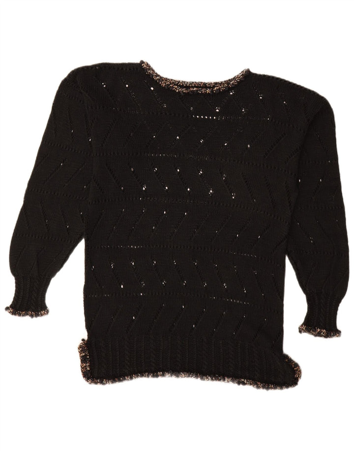Suéter feminino VINTAGE com gola canoa UK 14 médio preto