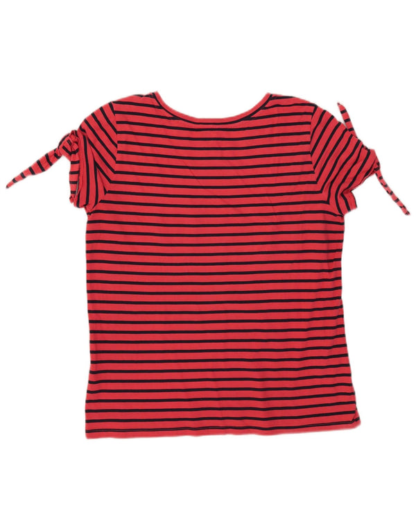 Camiseta feminina Nautica UK 14 grande algodão listrado vermelho
