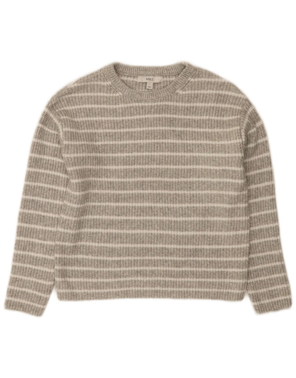 Suéter feminino Marks & Spencer com gola canoa e listrado cinza pequeno Reino Unido 10