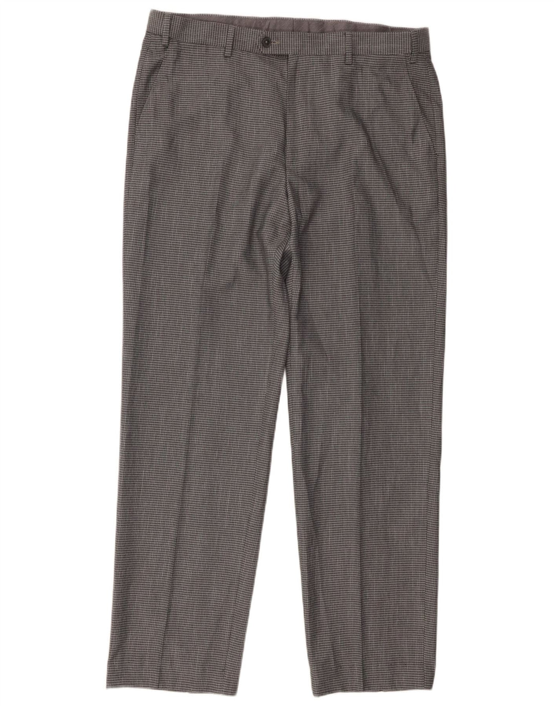 Calça masculina de ajuste regular Marks & Spencer W36 L29 poliéster xadrez cinza
