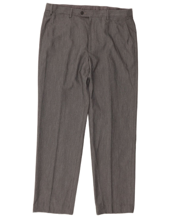 Calça masculina de ajuste regular Marks & Spencer W36 L29 poliéster xadrez cinza