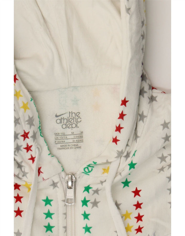 NIKE Womens Graphic Zip Hoodie Sweater UK 12/14 Medium White Cotton Vintage Nike and Second-Hand Nike from Messina Hembry 