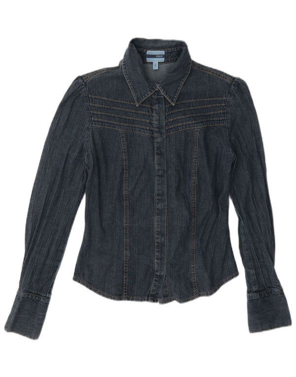 Camisa jeans feminina Oasis UK 8 pequena algodão azul marinho