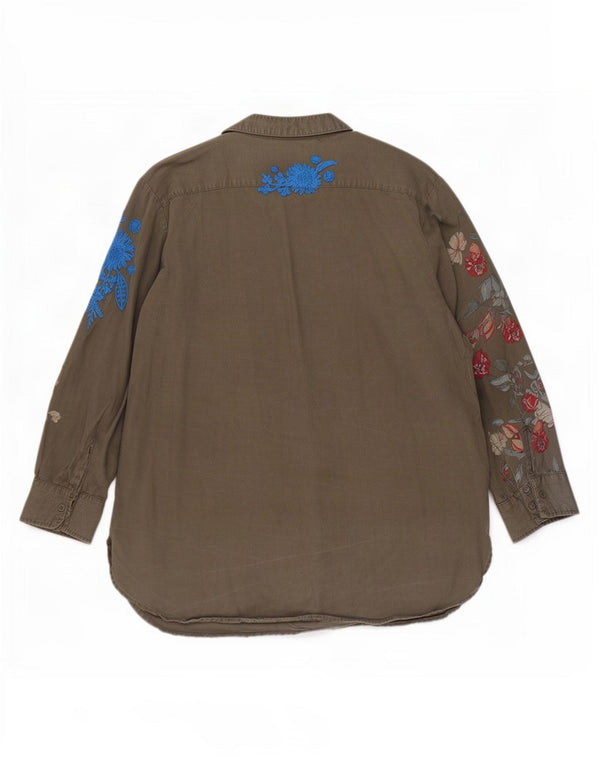 Blusa feminina de manga 3/4 Desigual Reino Unido 20 2XL cáqui floral Lyocell
