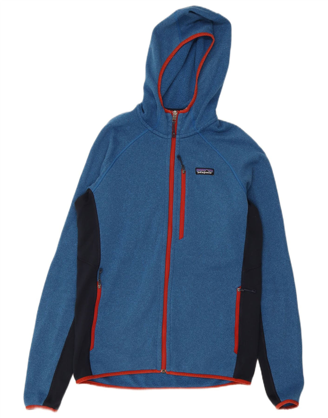 Suéter masculino Patagonia com capuz e zíper azul médio poliéster colorblock