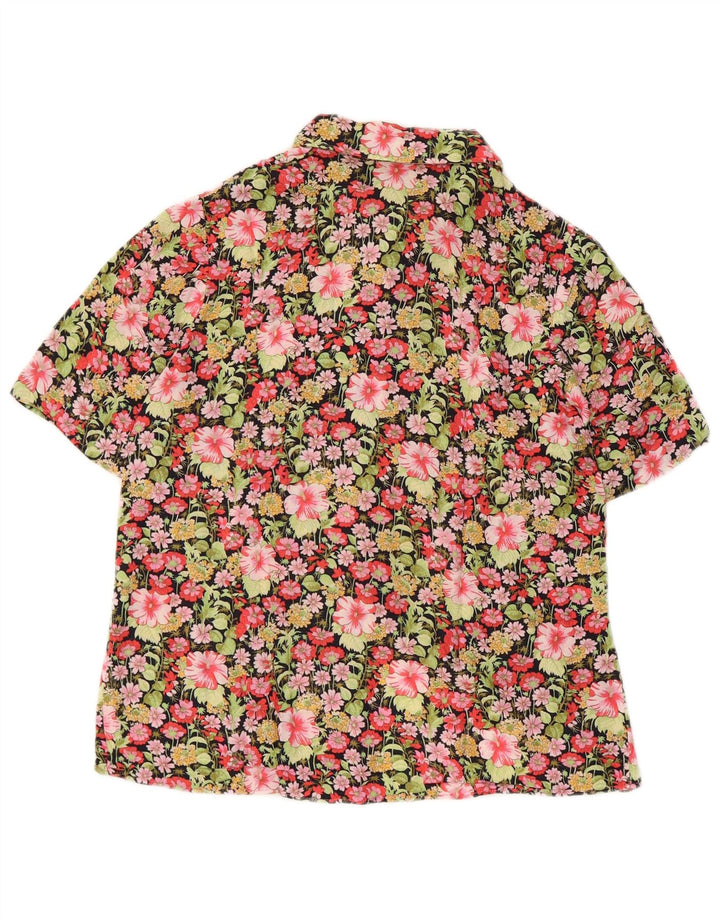 Camisa feminina vintage de manga curta UK 12 média floral multicolorida