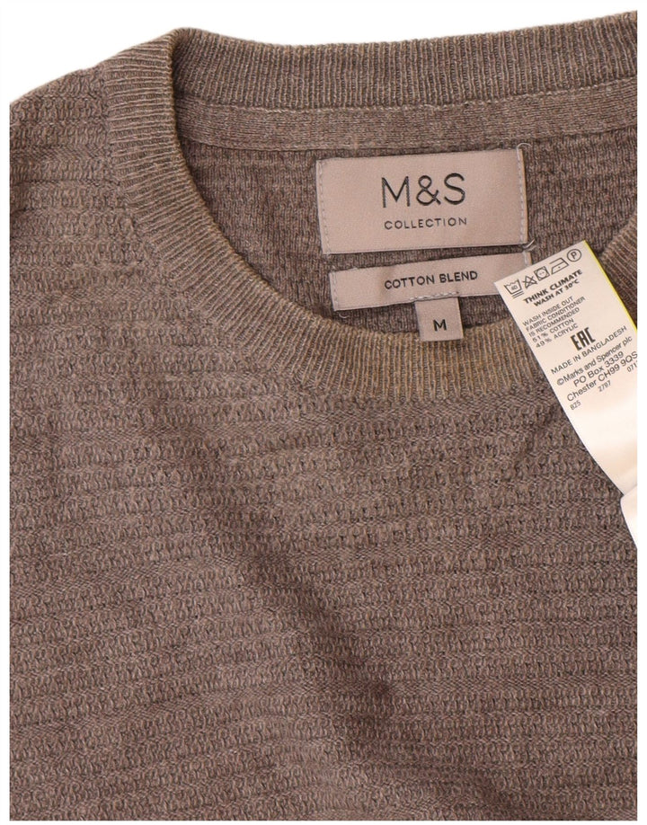 Suéter masculino Marks & Spencer com gola redonda e algodão cinza médio