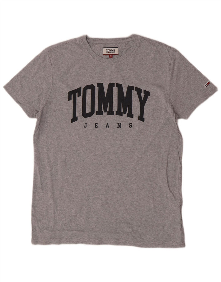 Tommy Hilfiger Camiseta masculina gráfica Top algodão manchado cinza médio