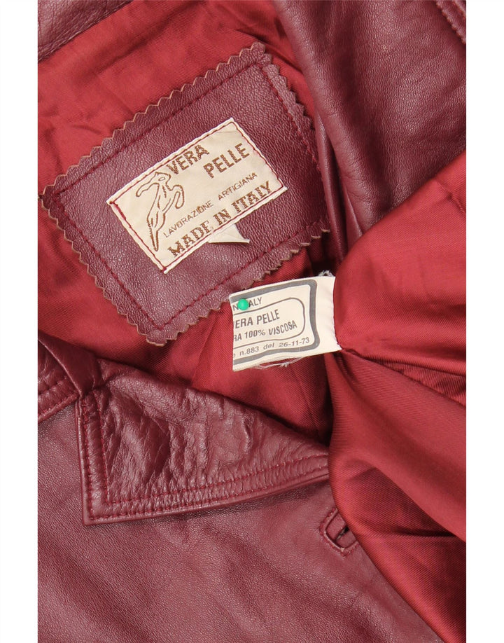 Jaqueta blazer de couro vintage feminina com 4 botões Reino Unido 18 XL couro borgonha