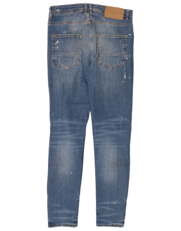 Zara Mens Distressed Slim Jeans EU 38 Pequeno W30 L30 Azul Algodão