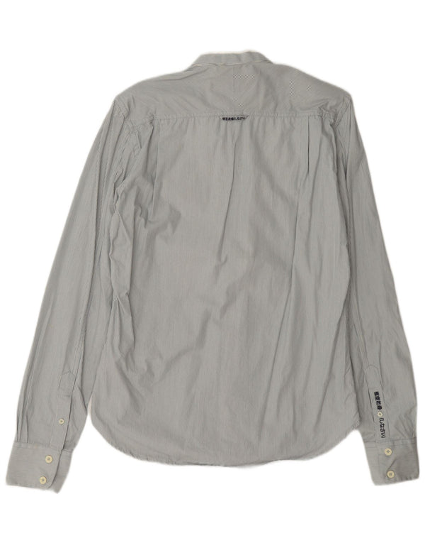 Camisa masculina Superdry cinza médio listrado algodão