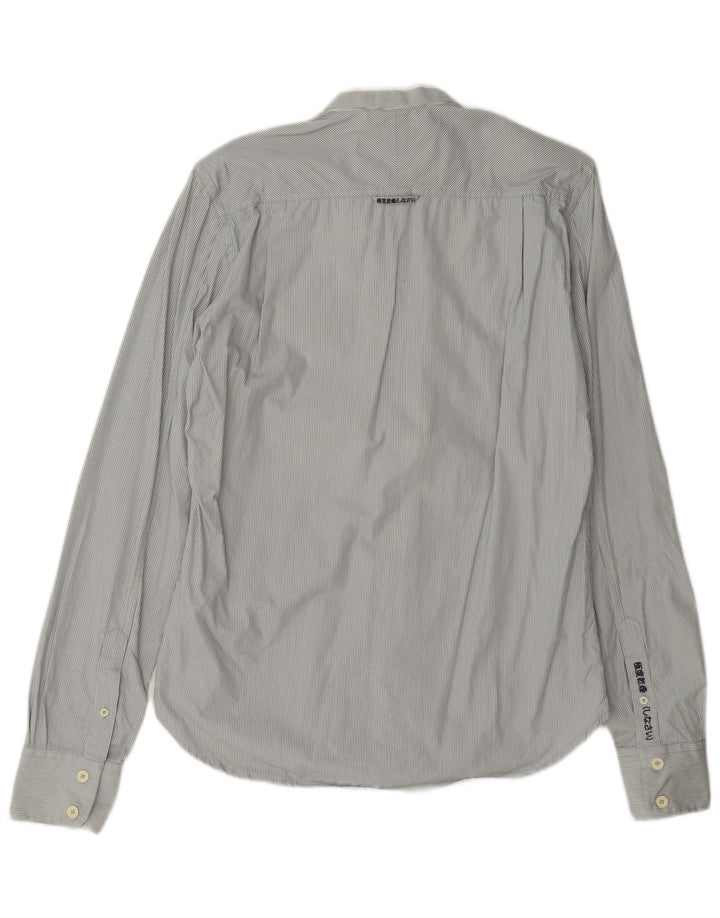 Camisa masculina Superdry cinza médio listrado algodão