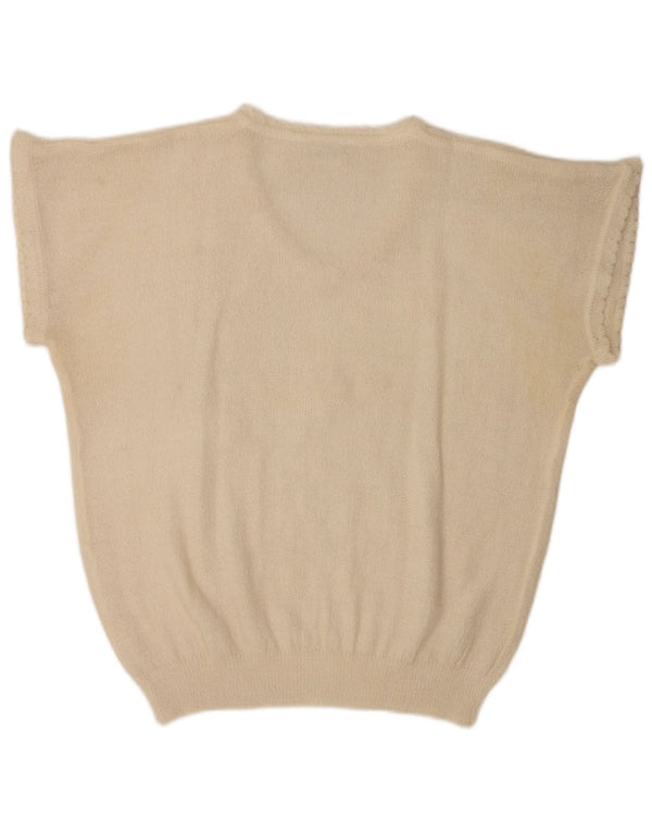 Blusa feminina vintage de manga curta Top UK 20 2XL branco floral poliacrílico