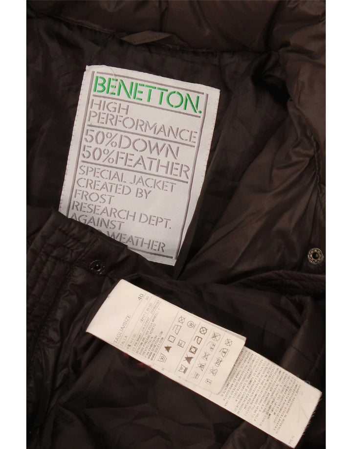 Jaqueta acolchoada com capuz feminino Benetton IT 40 pequena poliamida marrom
