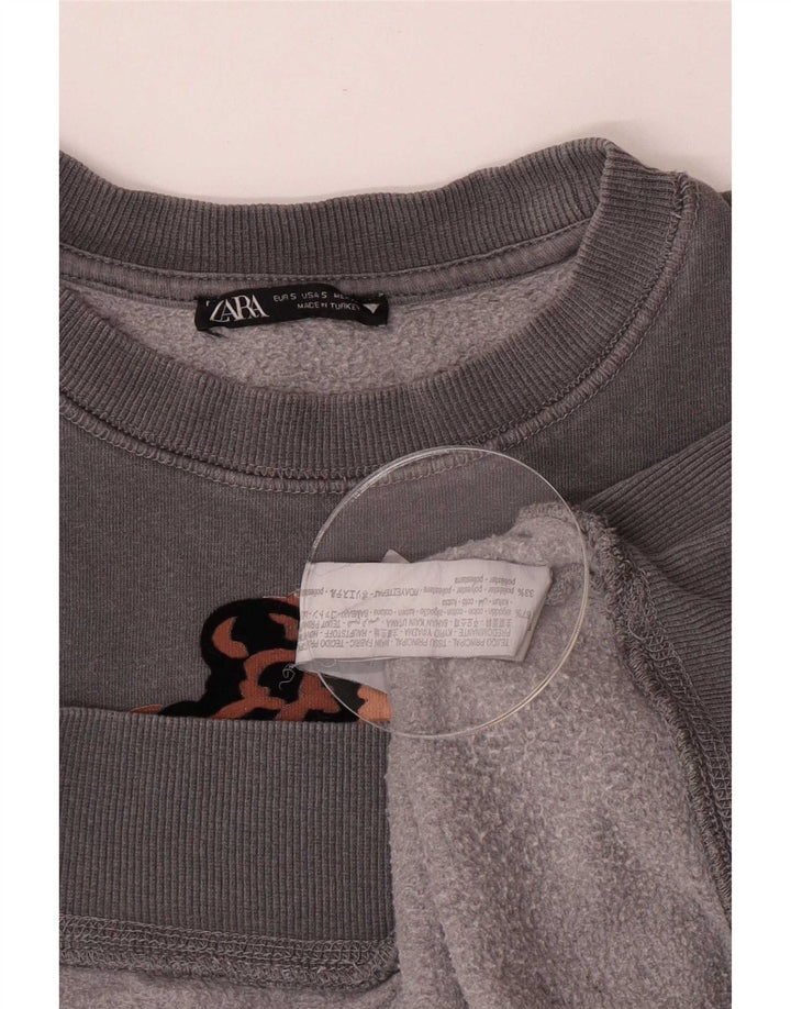Zara moletom feminino gráfico oversized jumper Reino Unido 10 pequeno algodão cinza