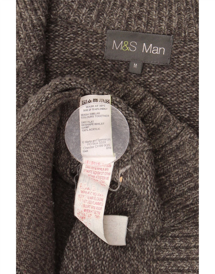 Suéter cardigã masculino MARKS & SPENCER acrílico manchado cinza médio
