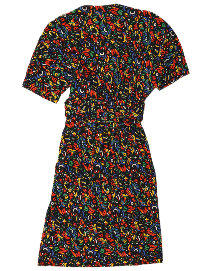 Vestido bainha feminino vintage IT 46 grande seda geométrica multicolorida