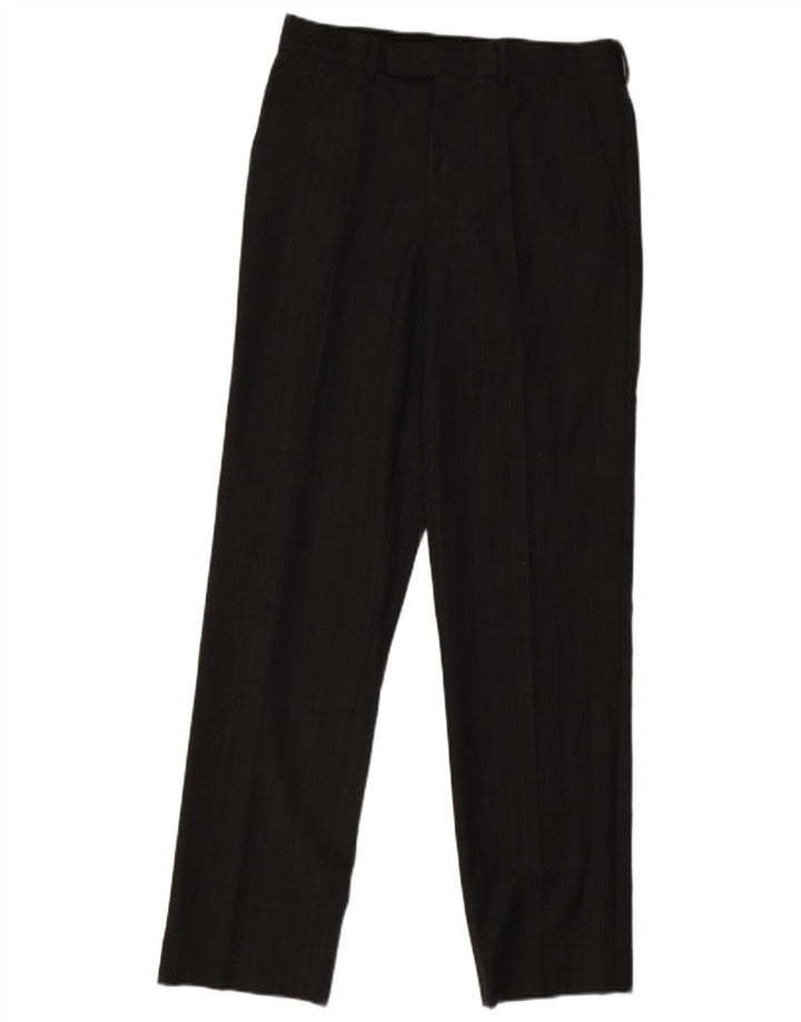 Calça masculina de terno reto French Connection W30 L33 lã listrada cinza