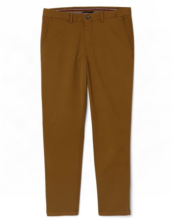 Tommy Hilfiger Mens Slim Chino Calças W34 L32 Algodão Cáqui