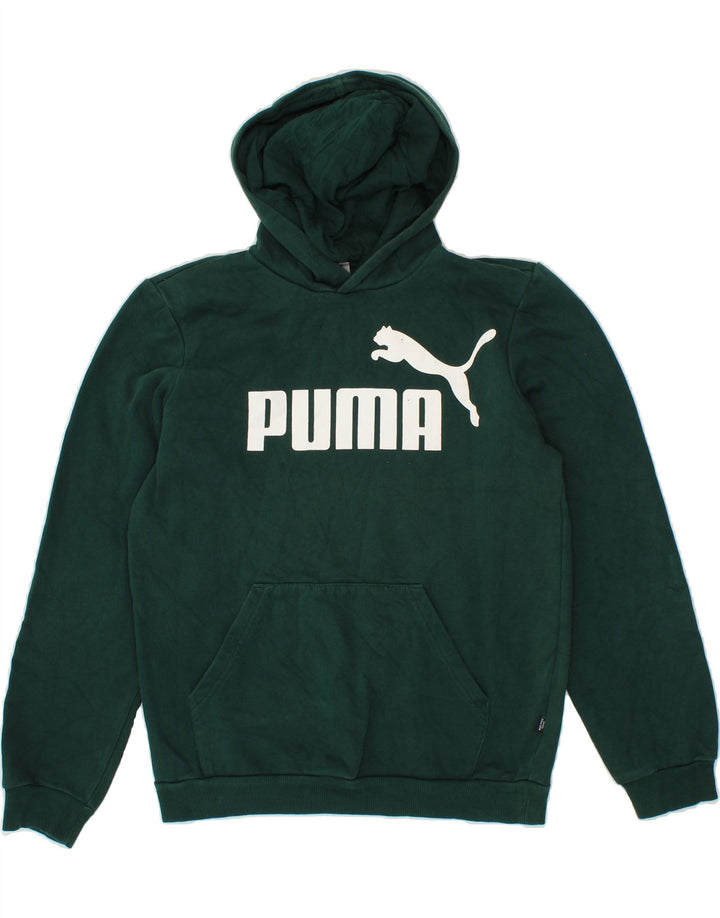 PUMA Boys Graphic Hoodie Jumper 13-14 Years Green Cotton Vintage Puma and Second-Hand Puma from Messina Hembry 