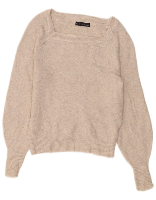 Suéter feminino Marks & Spencer com gola canoa e poliéster UK 10 pequeno bege
