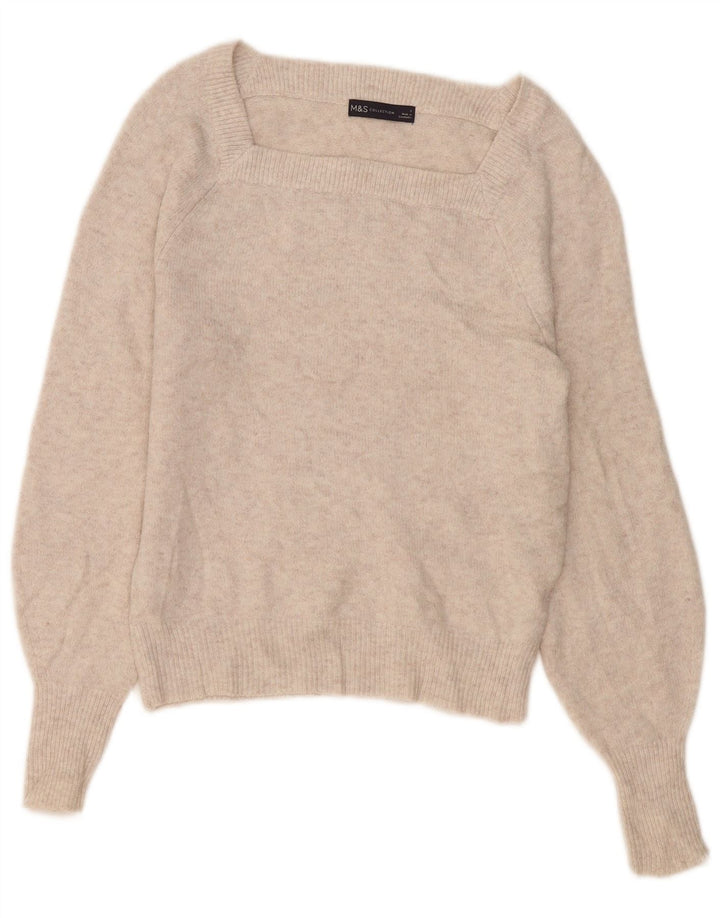 Suéter feminino Marks & Spencer com gola canoa e poliéster UK 10 pequeno bege