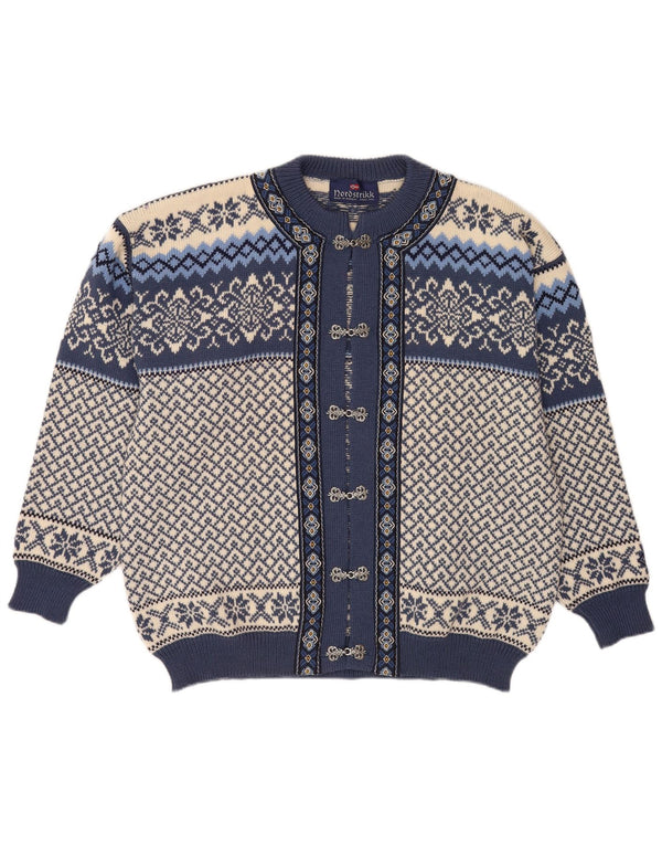Suéter cardigã masculino Nordstrikk XL azul Fair Isle lã virgem