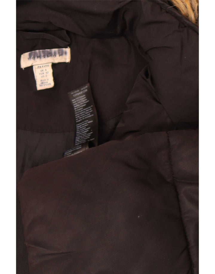 Jaqueta acolchoada feminina com capuz Topshop UK 4 XS poliéster preto