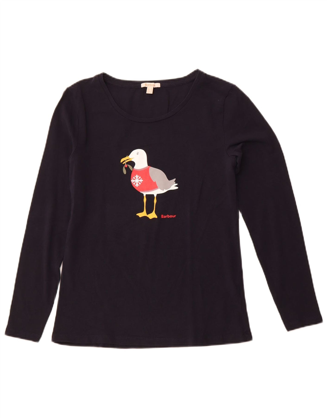 Top gráfico feminino BARBOUR manga comprida Reino Unido 10 pequeno azul marinho Natal