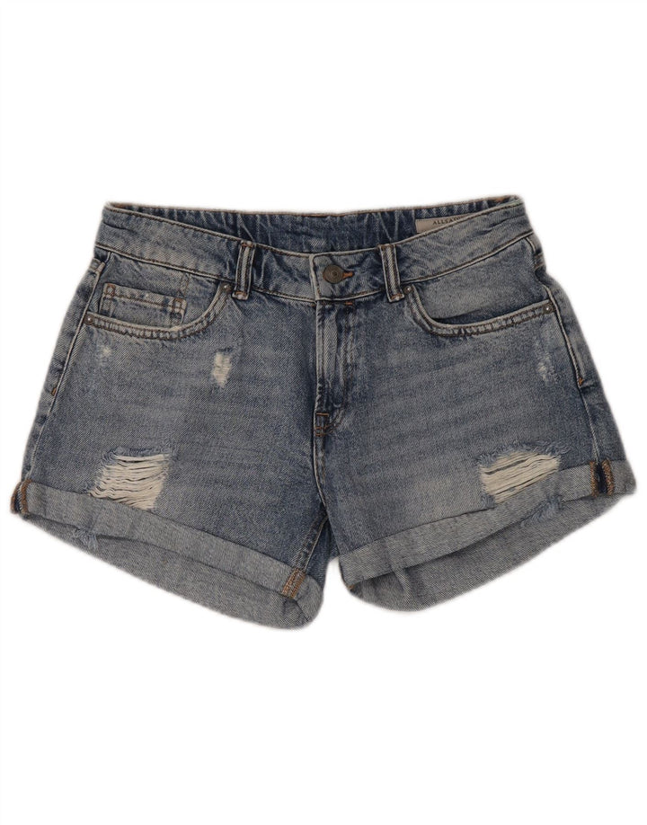 Shorts jeans feminino All Saints desgastado W30 algodão azul médio