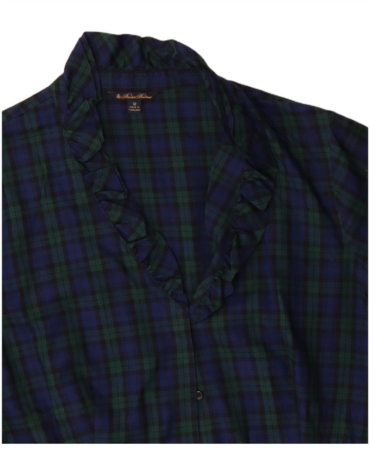 Blusa feminina Brooks Brothers EUA 12 grande algodão xadrez azul marinho