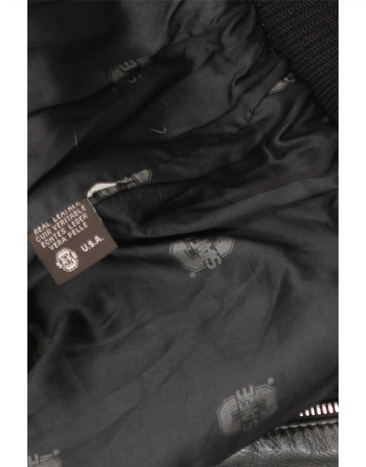 Jaqueta aviadora de couro militar masculina vintage Reino Unido 38 preta média