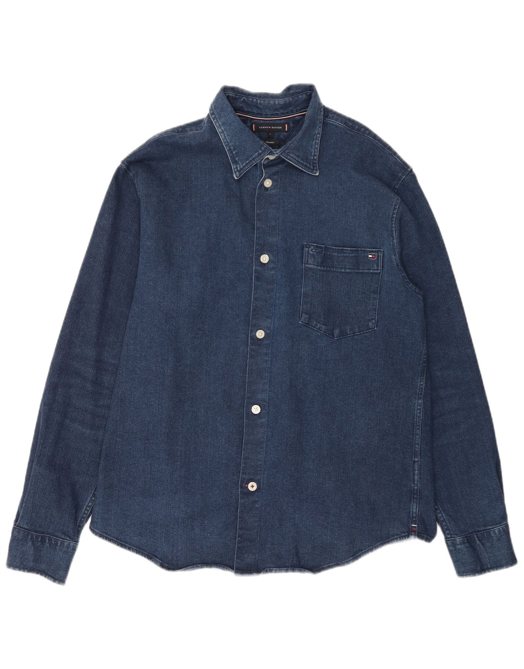 TOMMY HILFIGER Camisa jeans masculina Indigo grande algodão azul