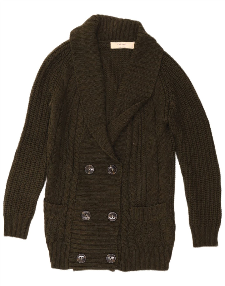 Suéter cardigã feminino Zara com peito duplo UK 14 médio cáqui