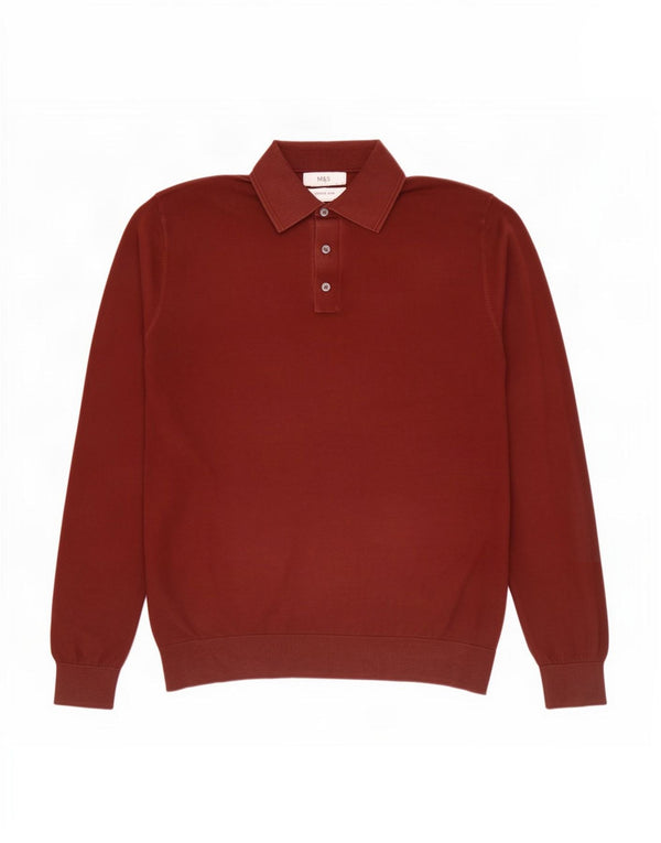 Suéter masculino Marks & Spencer com gola polo e algodão marrom médio