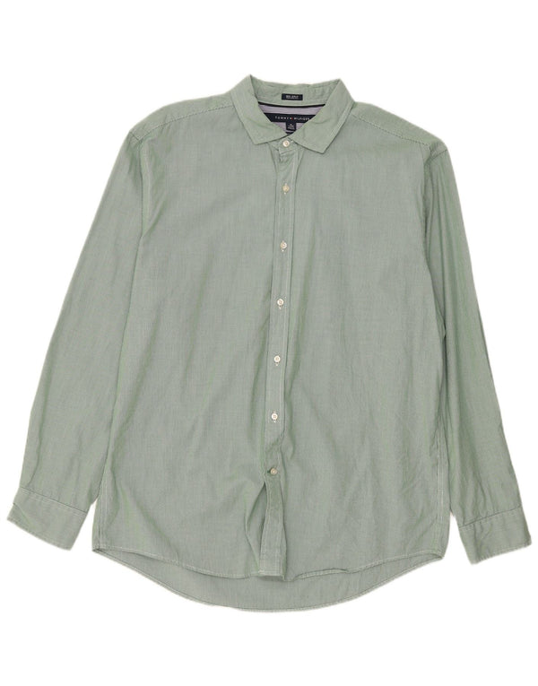 Tommy Hilfiger Mens Custom Fit Shirt XL Green Houndstooth Cotton