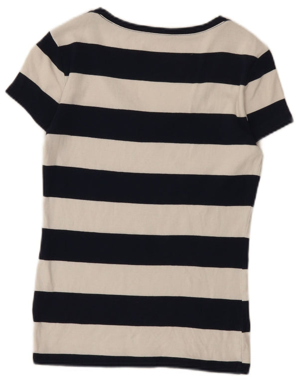 Camiseta feminina Tommy Hilfiger UK 8 pequena listrada azul marinho algodão