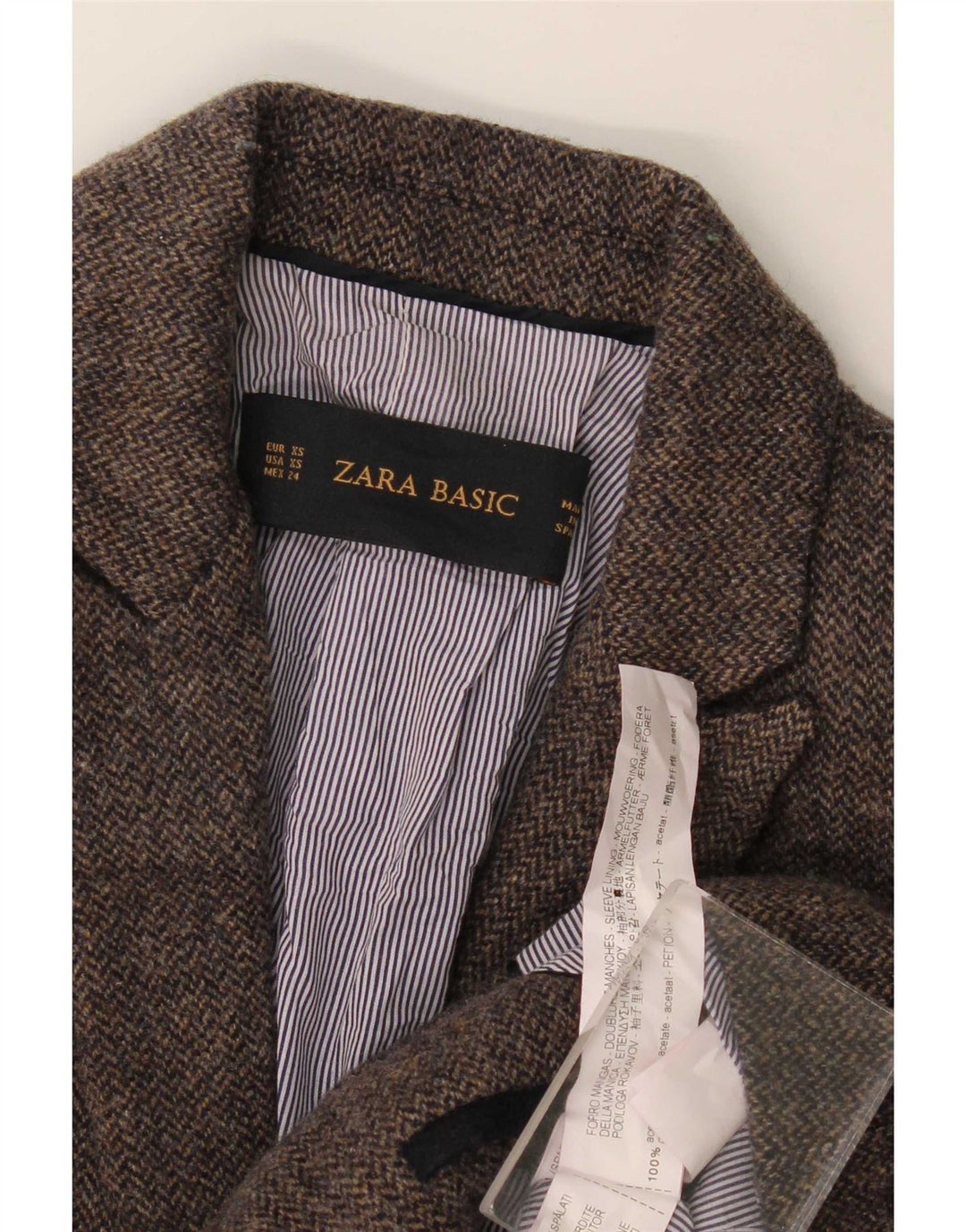 Jaqueta blazer feminina Zara com 1 botão UK 6 XS marrom espinha de peixe