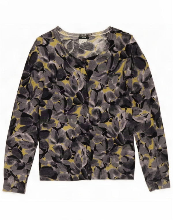 J. Crew Womens Cardigan Sweater UK 12 Lã Merino Floral Cinza Médio
