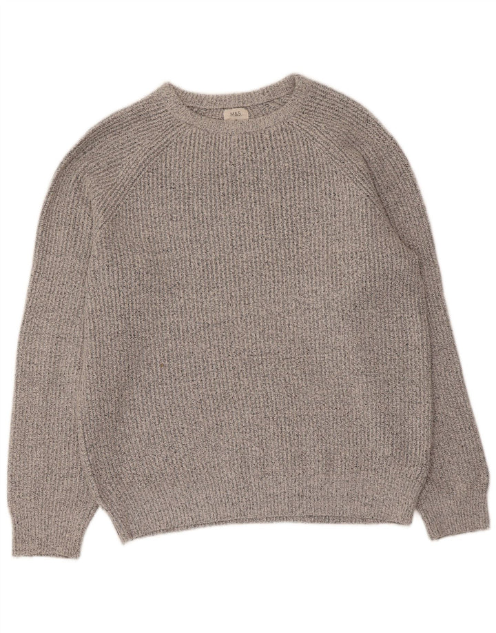 Suéter masculino Marks & Spencer com gola canoa poliamida manchada cinza médio