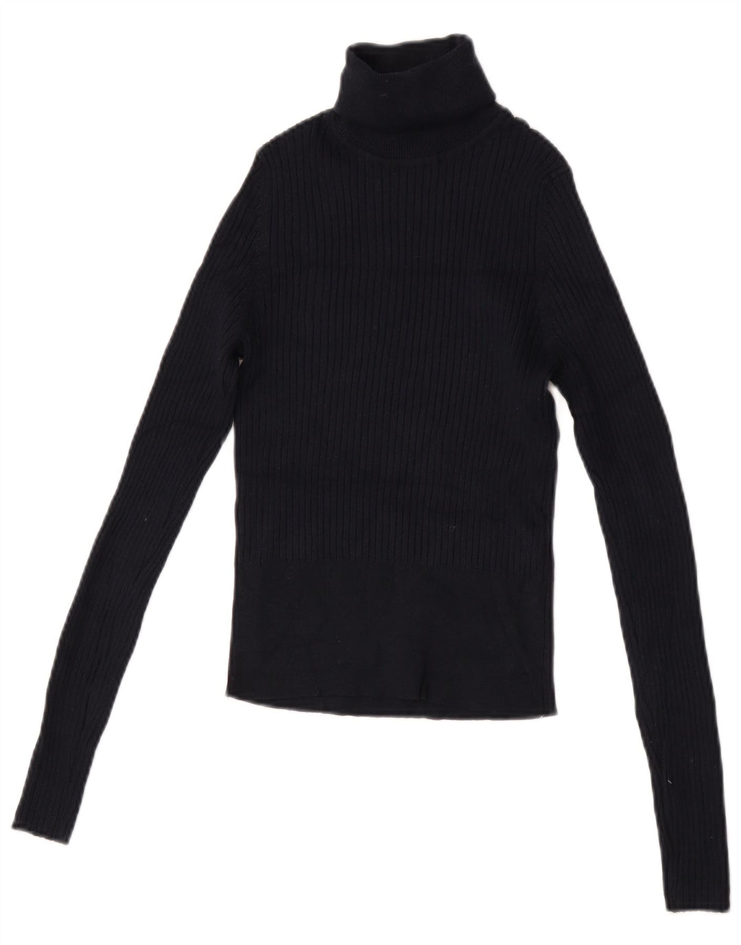 Zara Top curto feminino manga comprida UK 12 médio azul marinho viscose