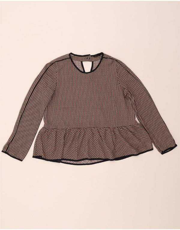 Blusa feminina manga 3/4 ZARA UK 10 pequena houndstooth multicolorida
