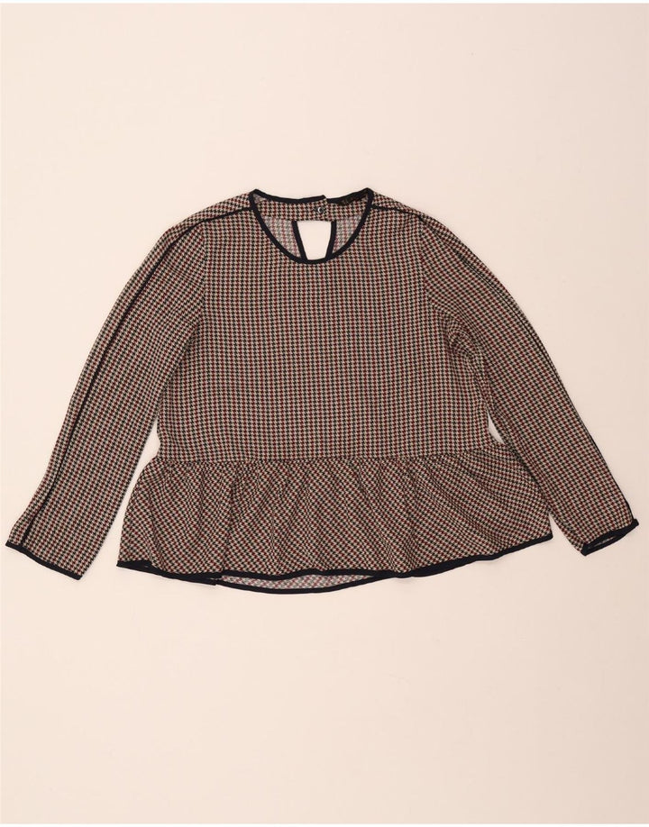 Blusa feminina manga 3/4 ZARA UK 10 pequena houndstooth multicolorida