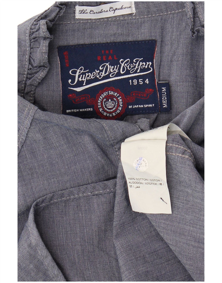 Blusa feminina SUPERDRY com babados na frente Reino Unido 12 médio azul marinho